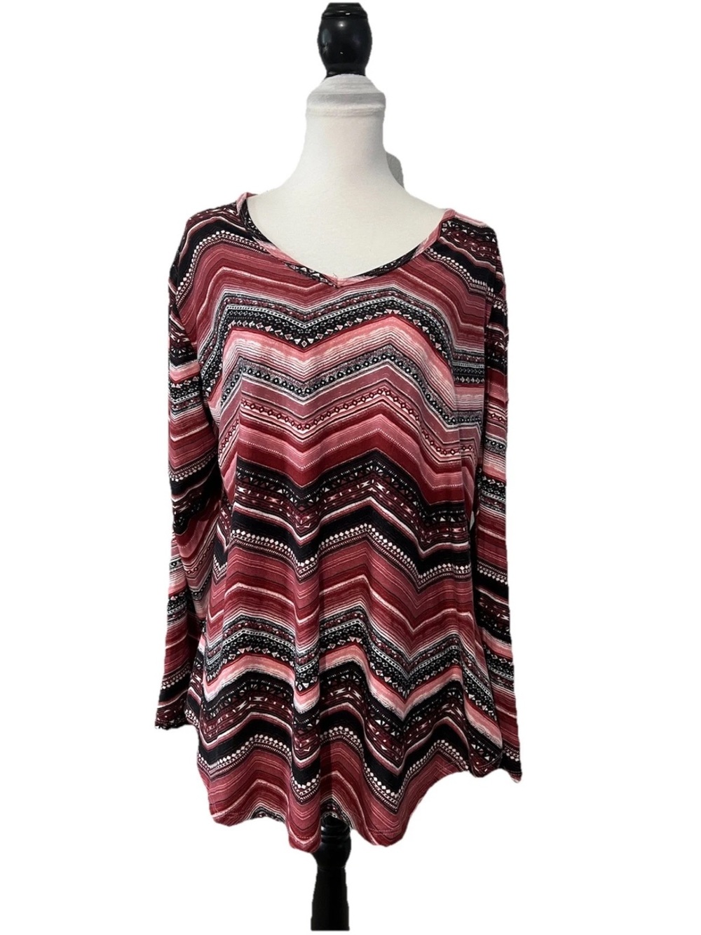 Forbidden Society Knit Blouse Plus Size 2X V Neck Multicolored Tunic Long Slvs